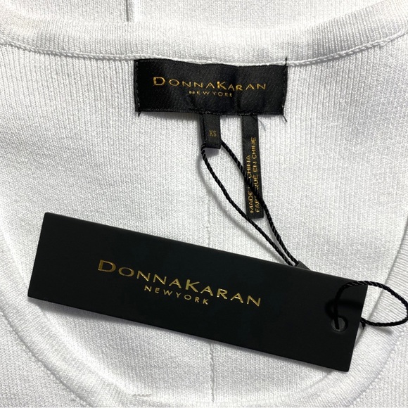 HP💎 NWT Donna Karan New York Twist 3/4 Sleeve Scoop Neck Knit Blouse White XS - Picture 7 of 16